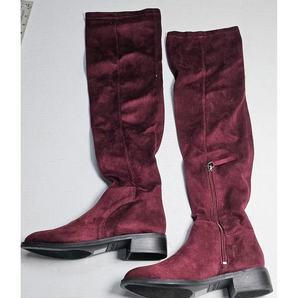 Franco Sarto Bailey Over The Knee Boots Dark Burgundy Suede Block Heel Women 5.5
